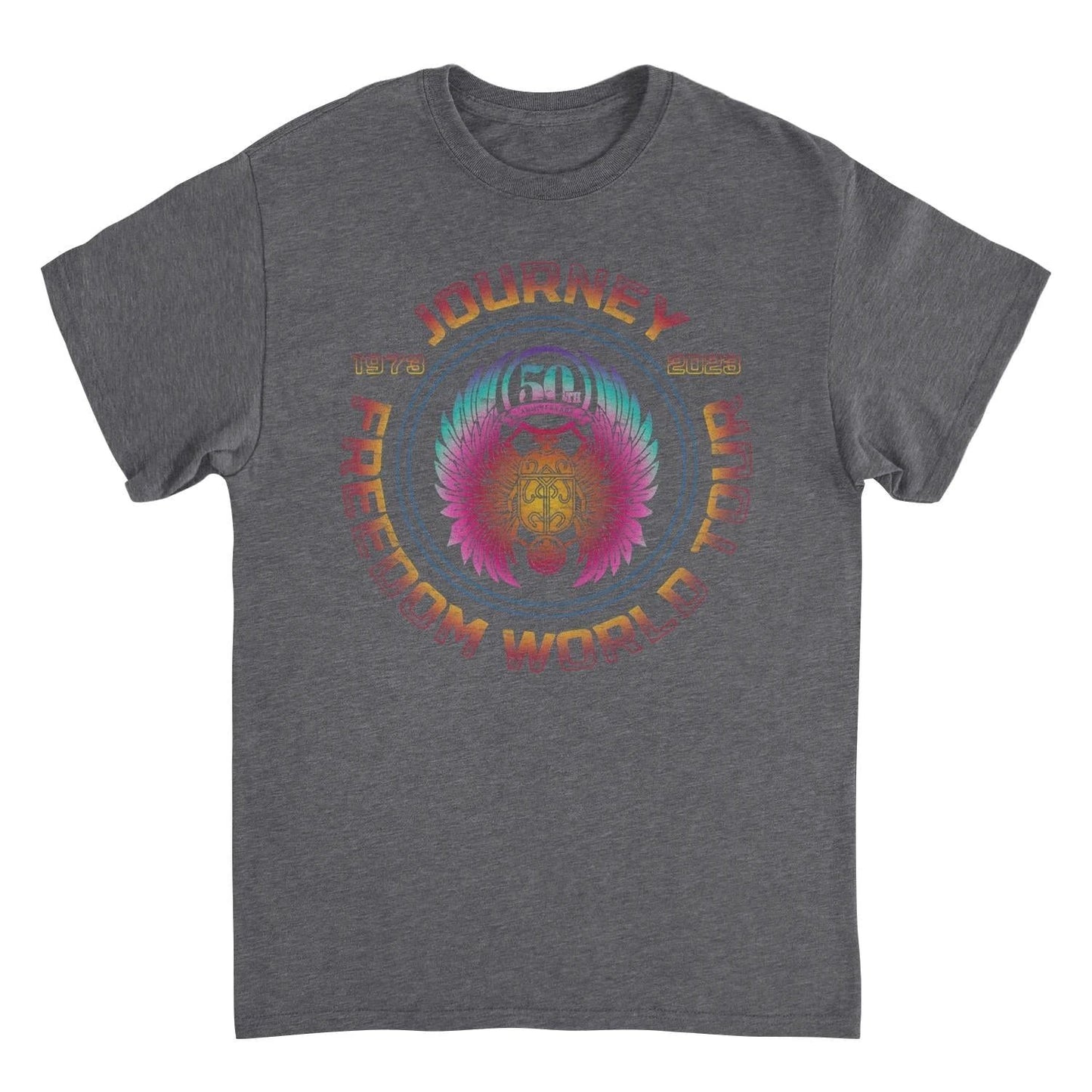 Journey Freedom Tour 1973 2023 Circular Dark Heather T-Shirt by HandyShopping4U2