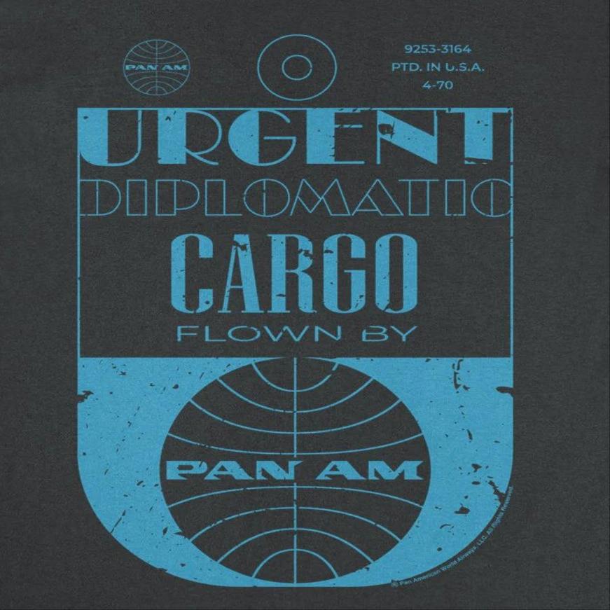 Pan Am Urgent Diplomatic Cargo Tag Black T-Shirt by HandyShopping4U2