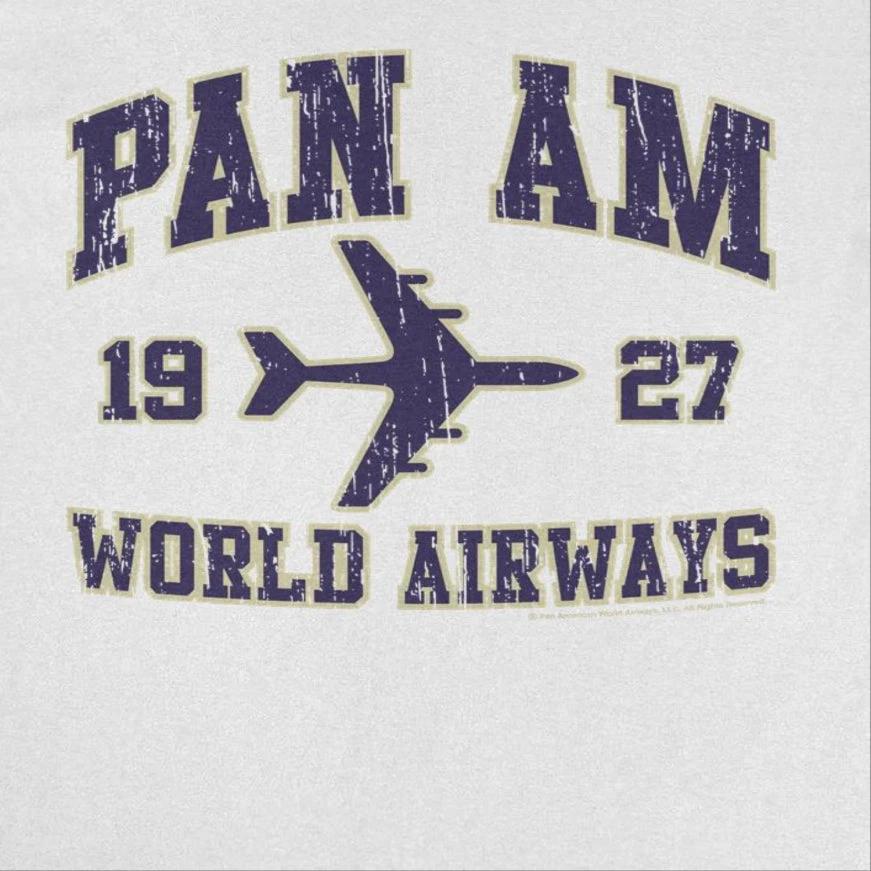 Pan Am World Airways Varsity Sports Text Distress White T-Shirt by HandyShopping4U2