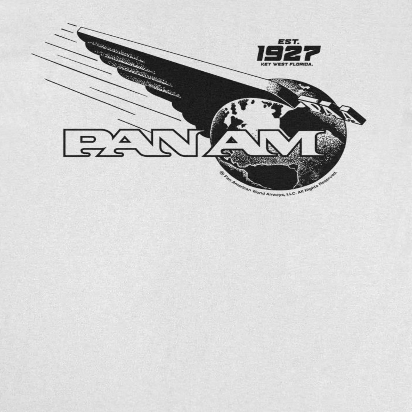 Pan Am Wing Globe Logo Black Print White T-Shirt by HandyShopping4U2