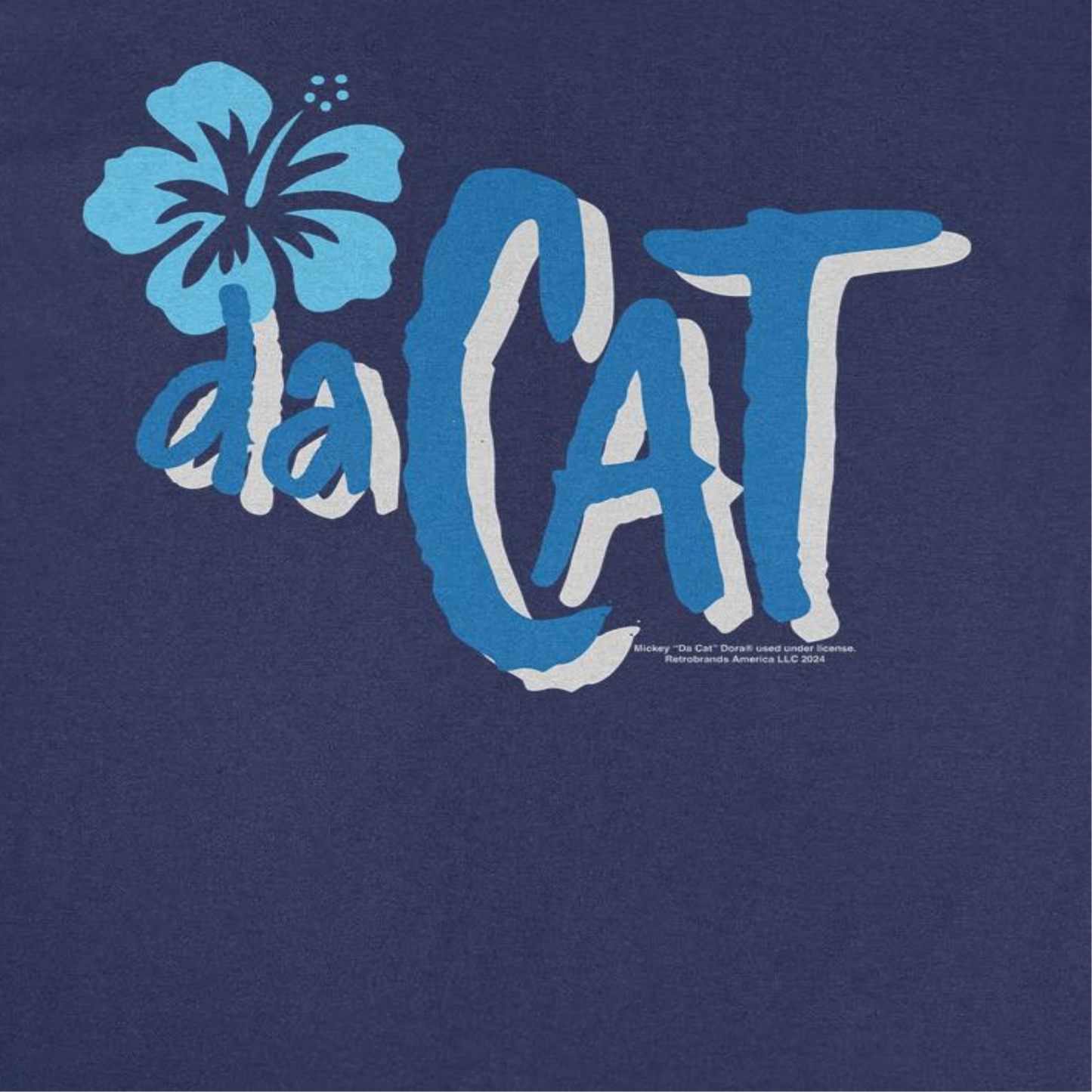 Mickey Da Cat Dora Da Cat Hawaiian Flower Retro Surfer Miki Navy T-Shirt by HandyShopping4U2