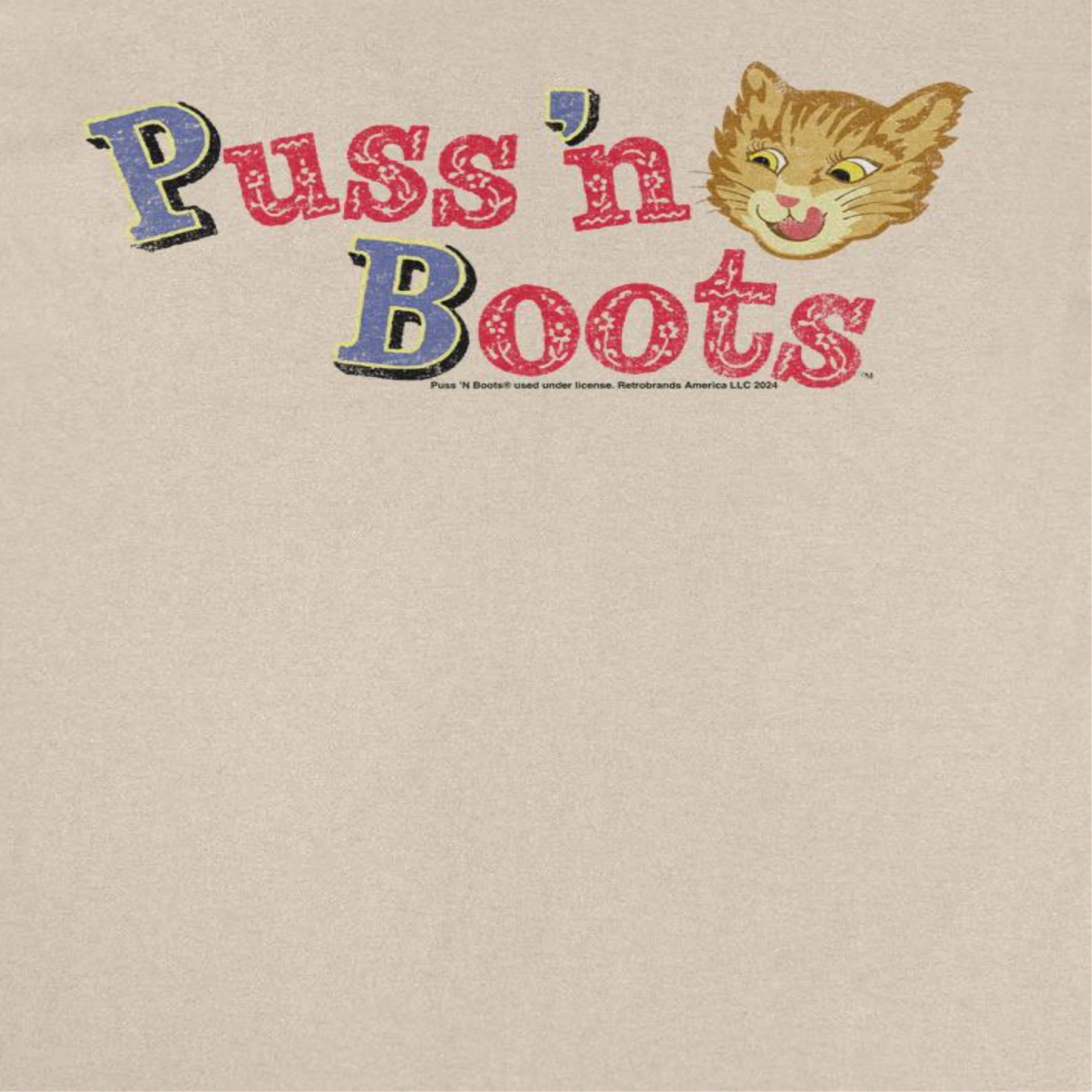 Puss n Boots Distressed Retro Branding Cat Food Sand T-Shirt by HandyShopping4U2