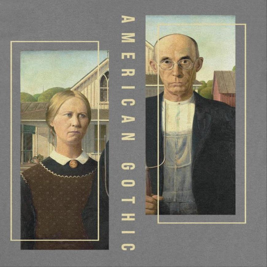 Classic Paintings American Gothic Grant Wood Charcoal T-Shirt by HandyShopping4U2