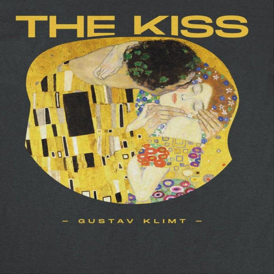 Classic Paintings the Kiss Klimt Black T-Shirt by HandyShopping4U2