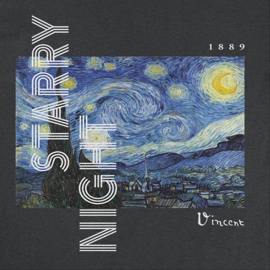 Classic Paintings Starry Night Van Gogh Black T-Shirt by HandyShopping4U2