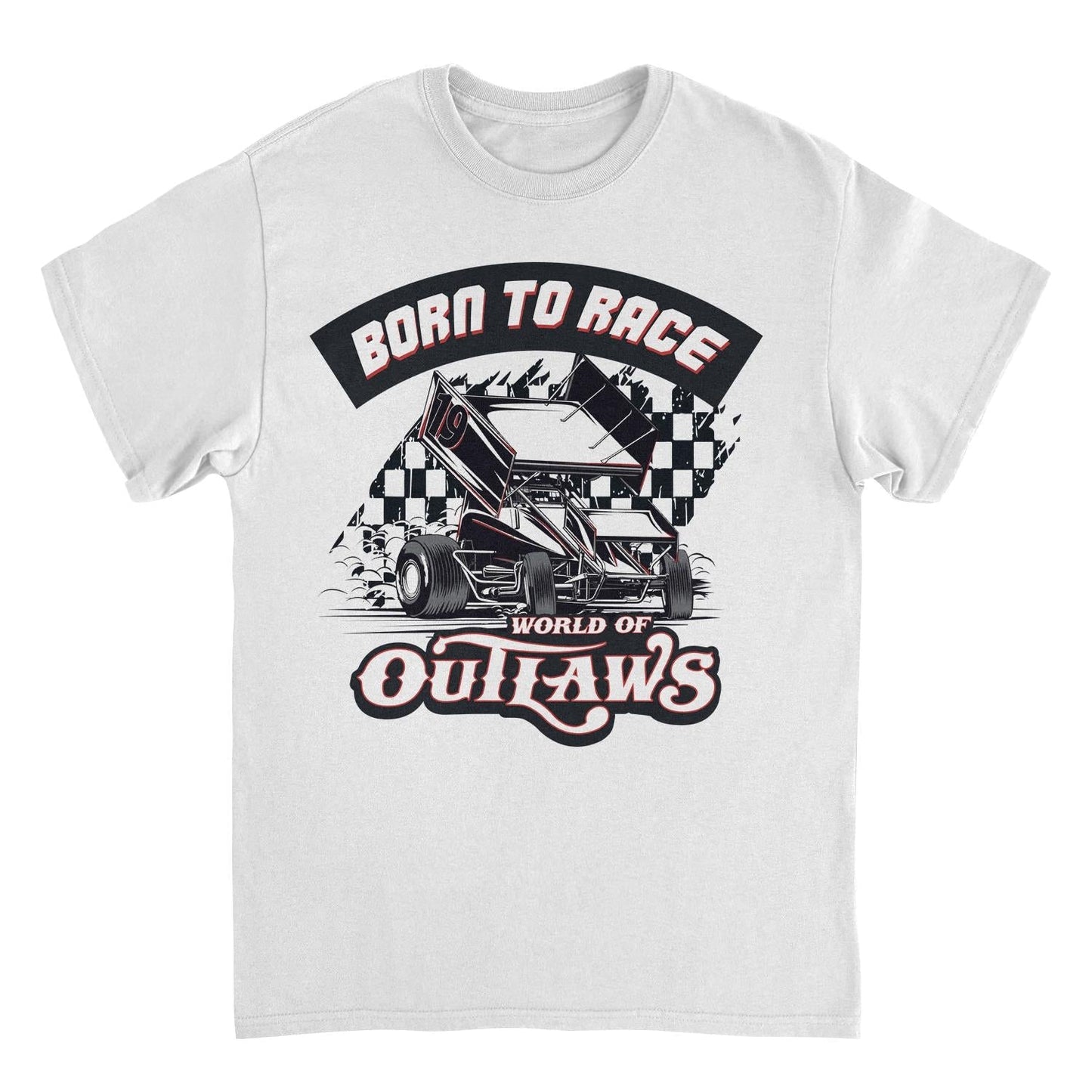 World of Outlaws Born to Race Black Flag White T-Shirt