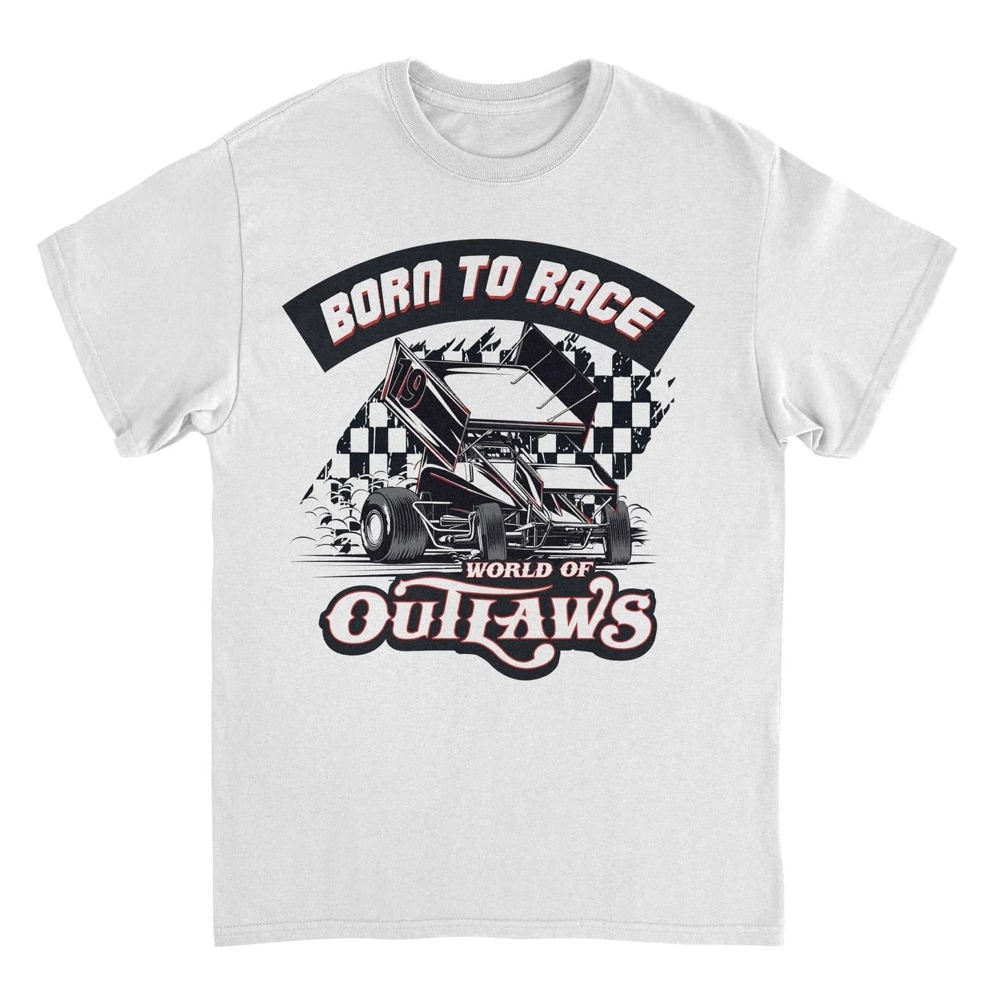 World of Outlaws Born to Race Black Flag White T-Shirt by HandyShopping4U2
