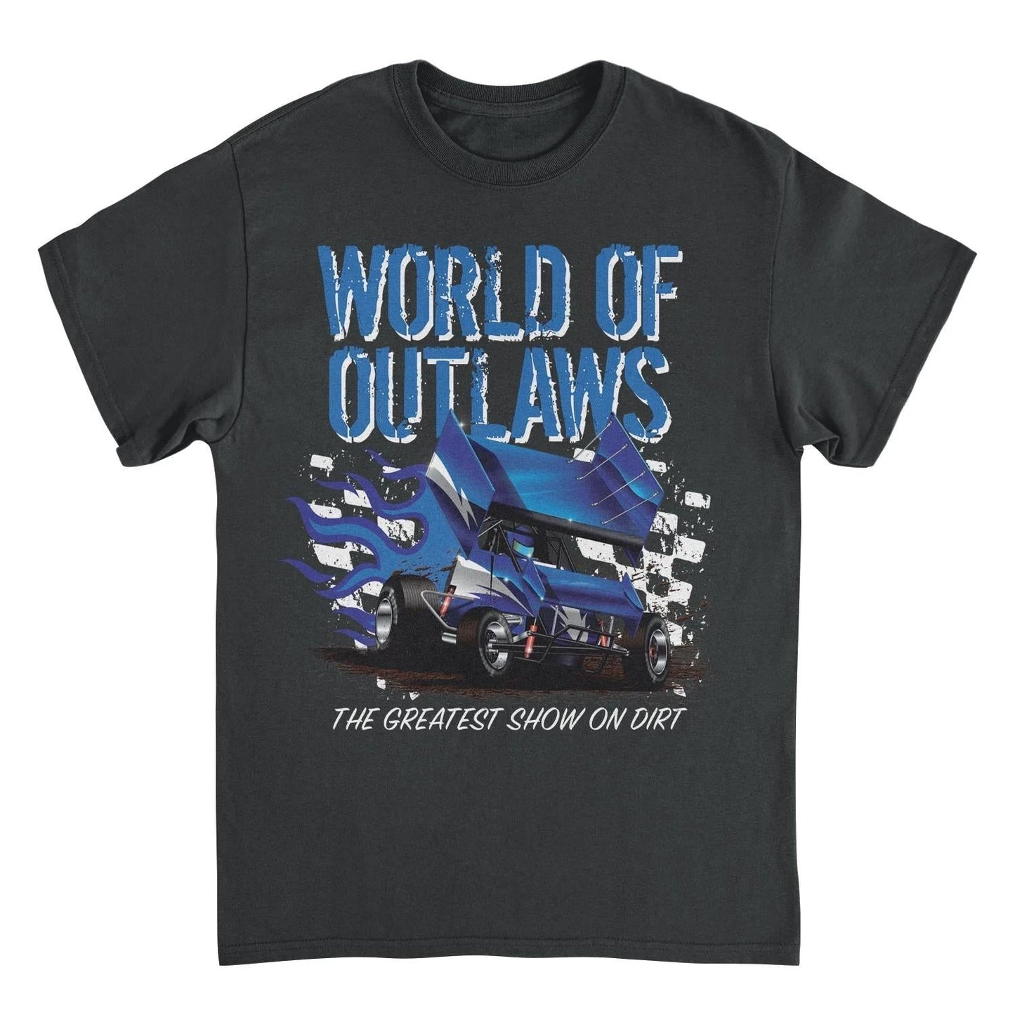World of Outlaws Blue Fire Black T-Shirt by HandyShopping4U2