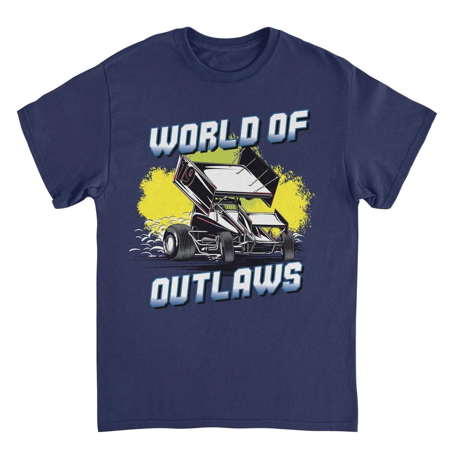 World of Outlaws Yellow Splash Navy T-Shirt by HandyShopping4U2