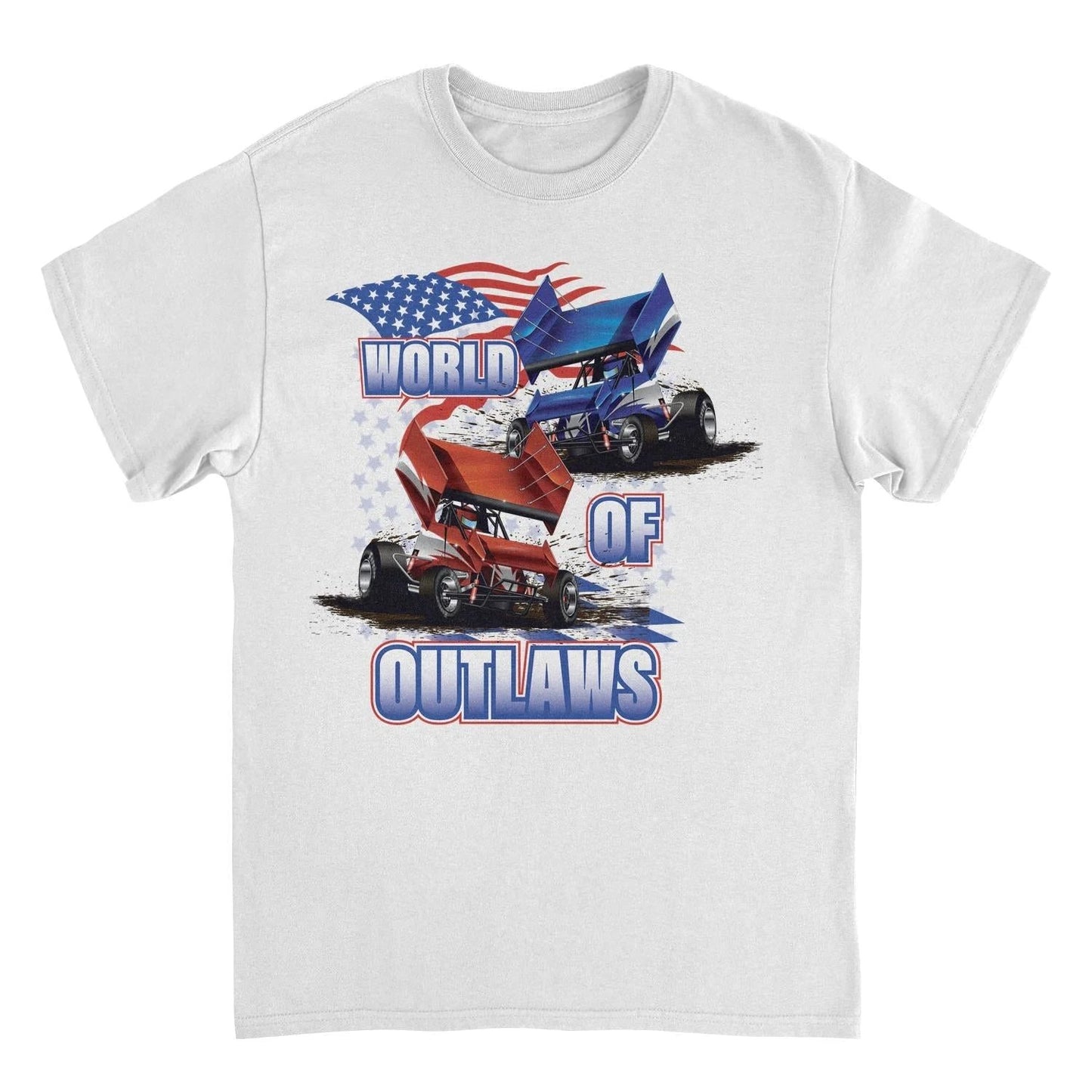 World of Outlaws American Flag White T-Shirt by HandyShopping4U2