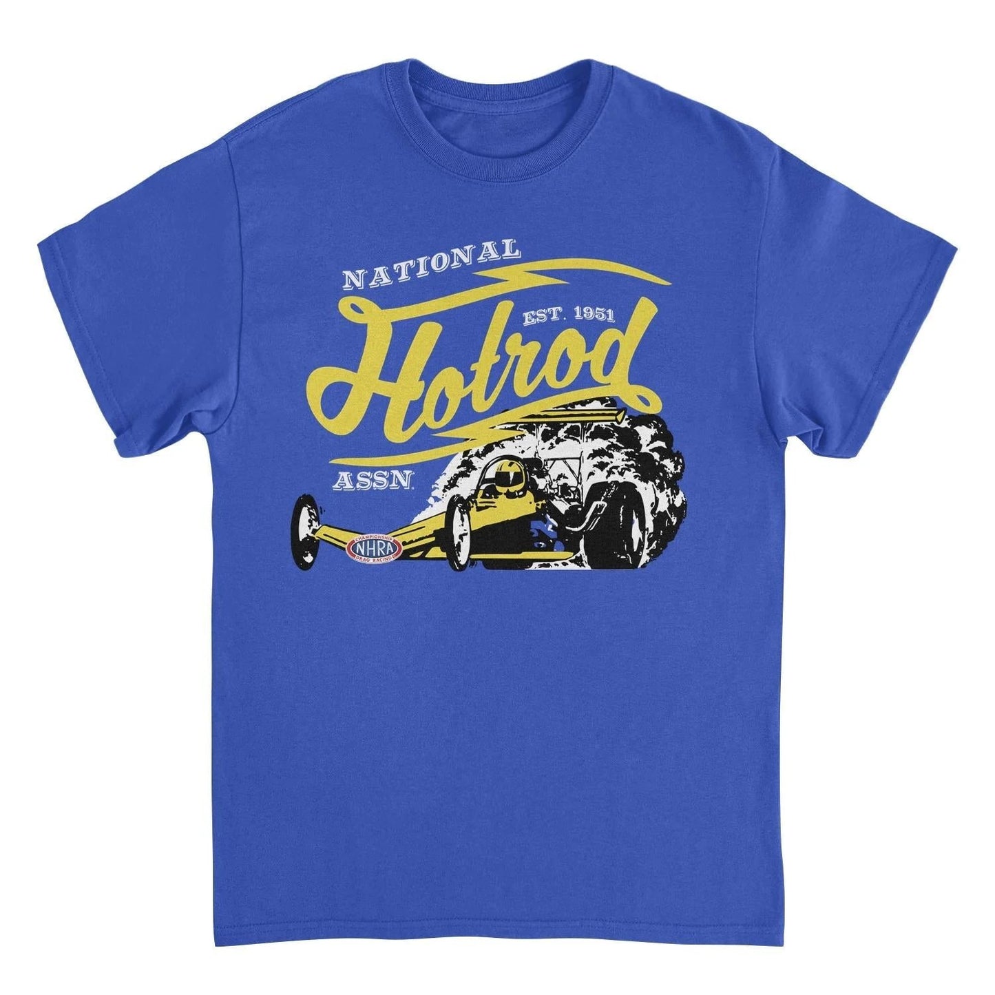 NHRA National Hot Rod Yellow Car Royal T-Shirt by HandyShopping4U2