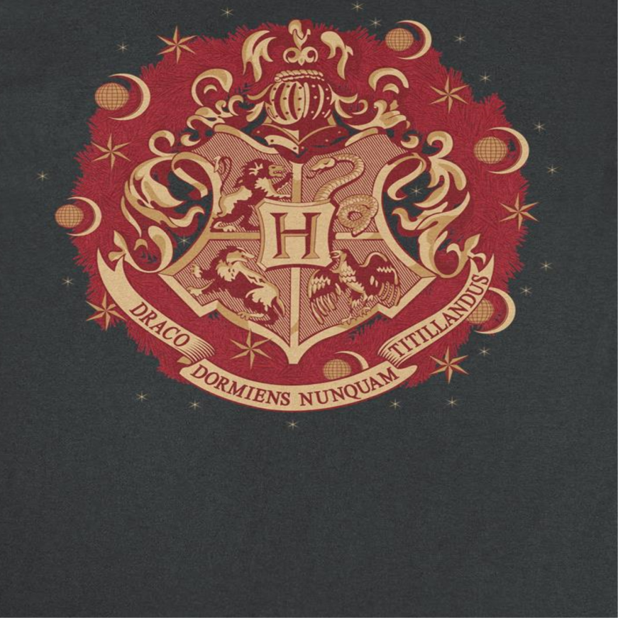Harry Potter Hogwarts Christmas Badge Black T-Shirt by HandyShopping4U2
