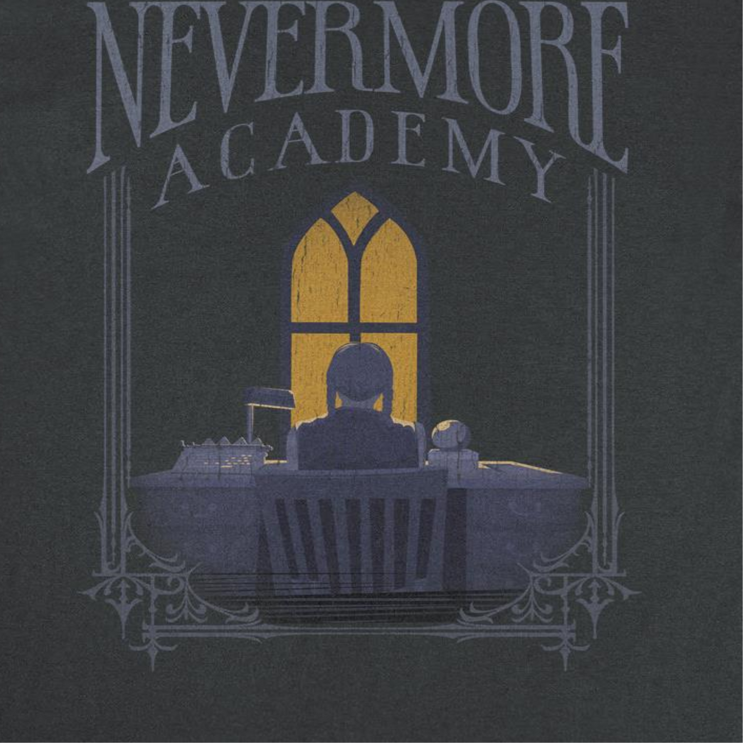Wednesday Nevermore Desk Frame Black T-Shirt by HandyShopping4U2
