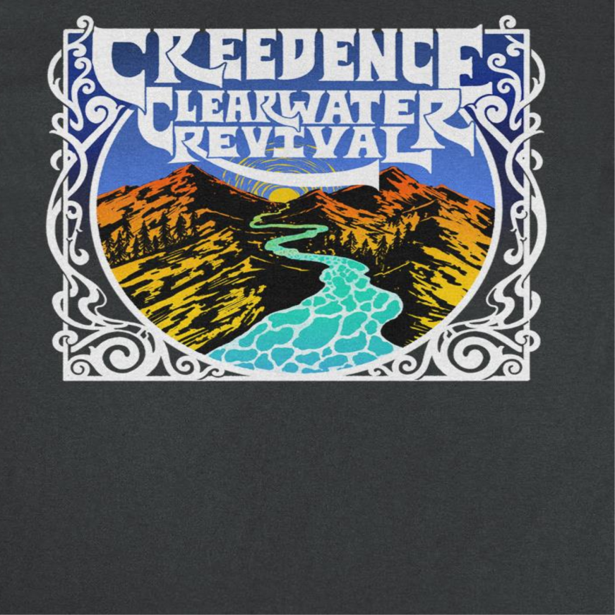 Credence Clearwater Revival Retro Mountains Black T-Shirt by HandyShopping4U2
