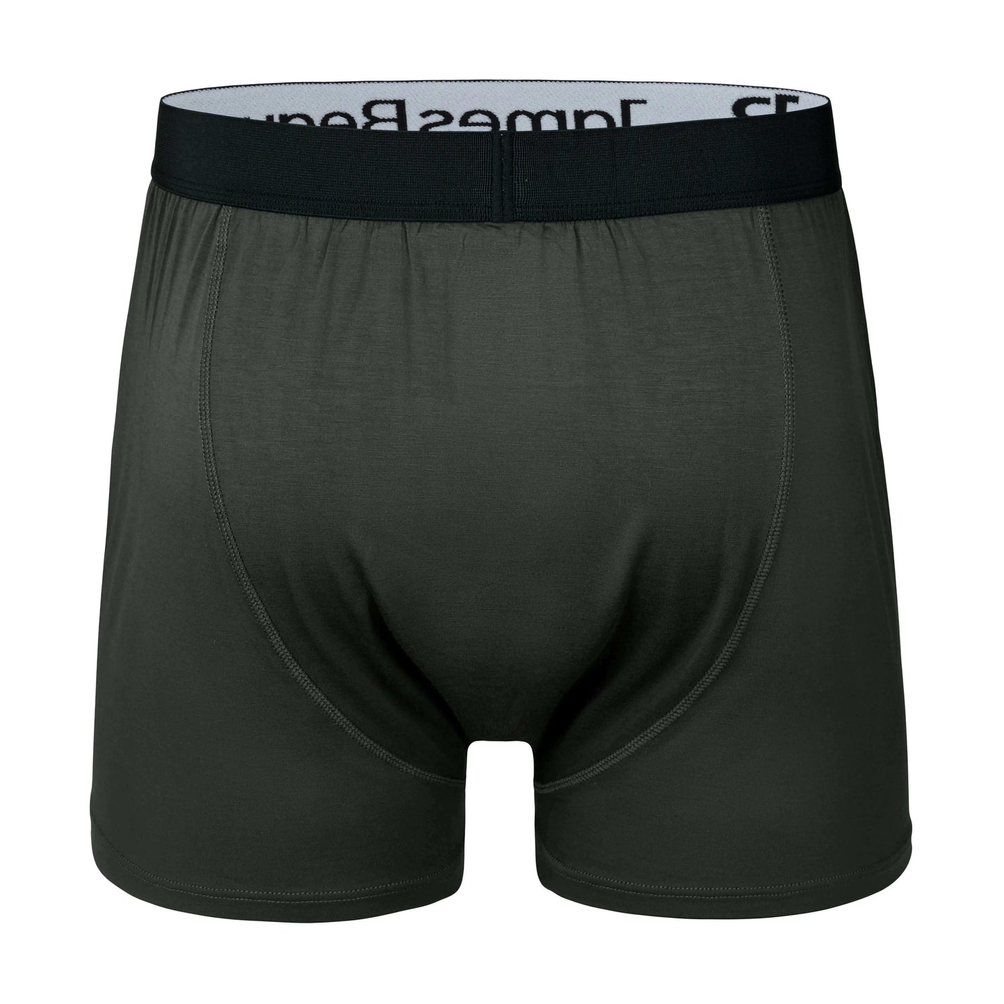 Black boxer briefs with a visible brand logo on a white background