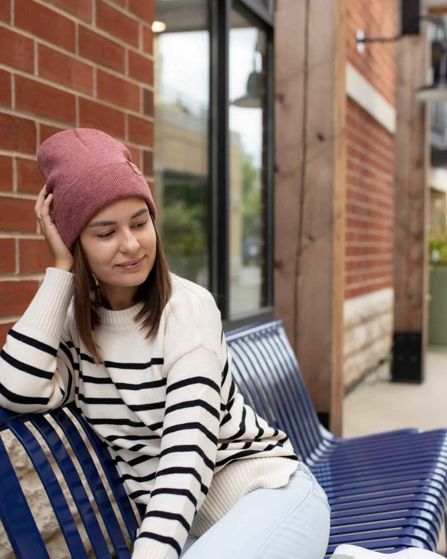 HAAKWEAR Knit Beanie - Cuffed Classic Hat in Rusty Burgundy, Made in USA