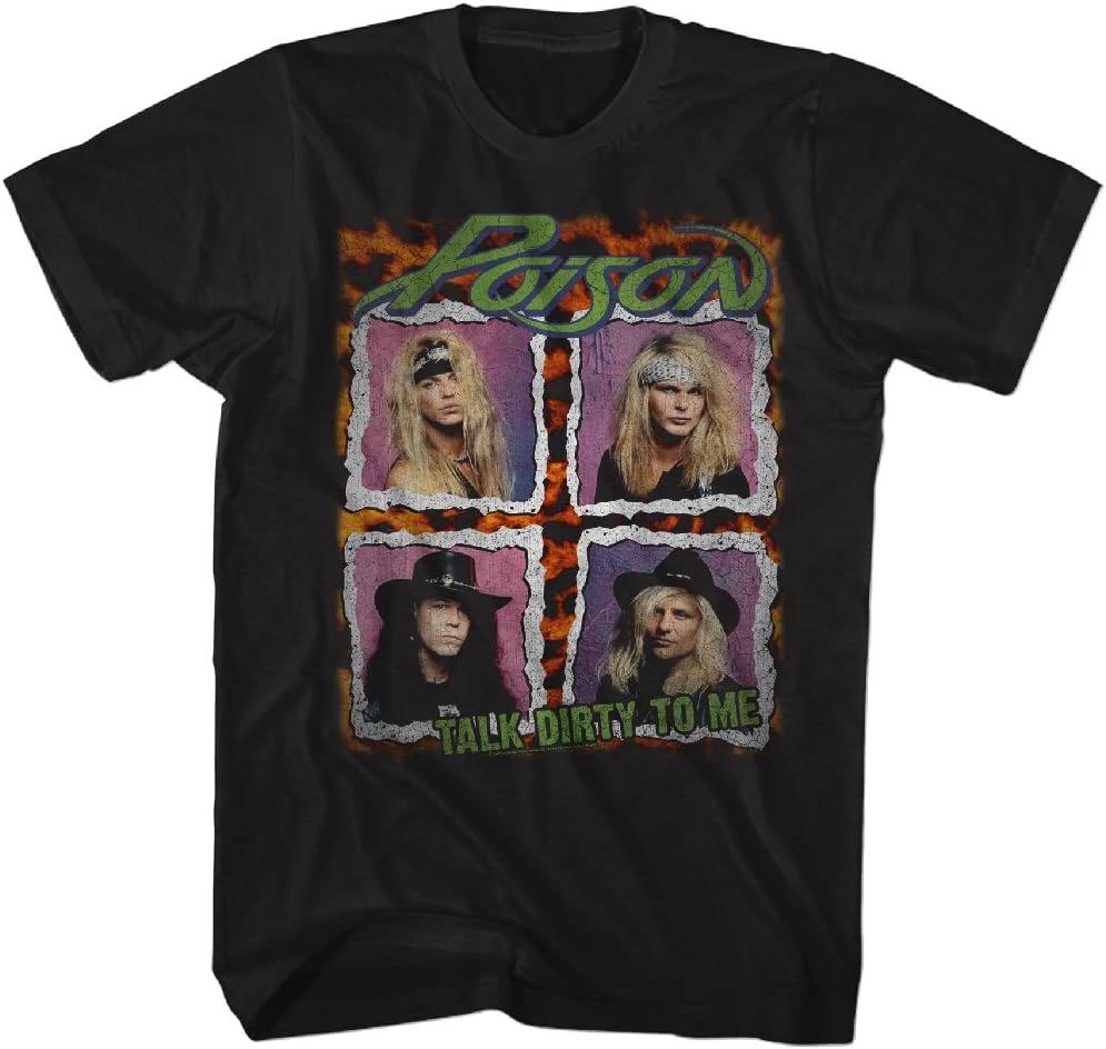 Black t-shirt with 'Poison' band members and 'Talk Dirty to Me' text on a white background