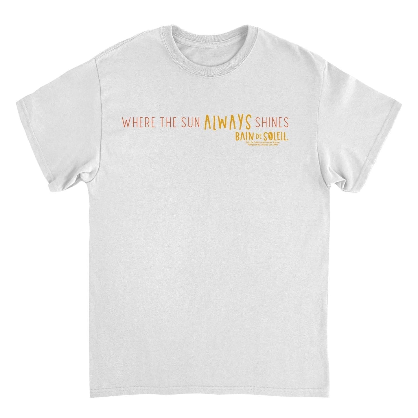 Bain De Soleil Where the Sun Always Shines Retro Sunscreen White T-Shirt by HandyShopping4U2