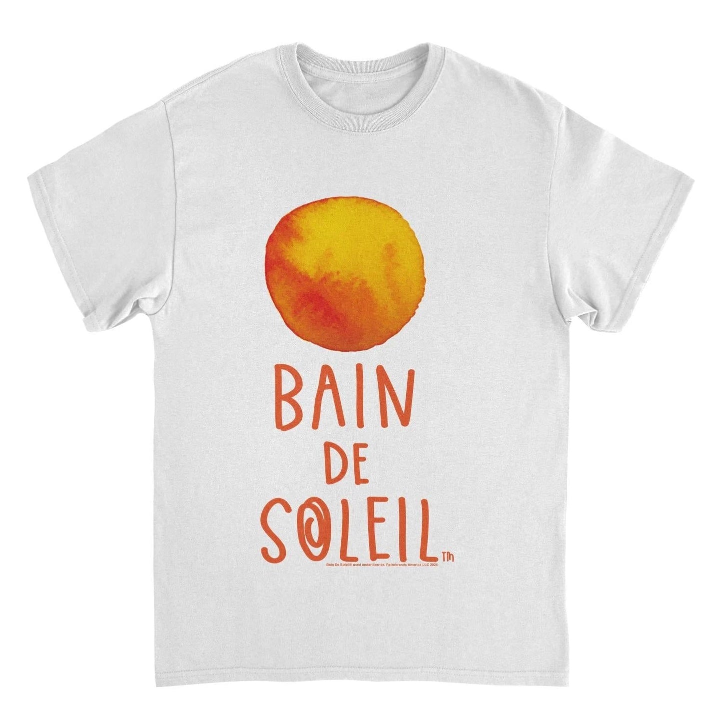 Bain De Soleil Orange Water Colour Sun Retro Sunscreen White T-Shirt by HandyShopping4U2