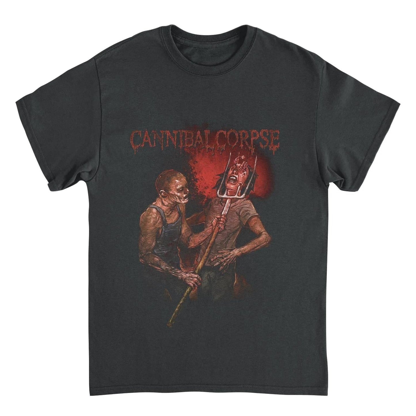 Cannibal Corpse black t-shirt featuring dark red horror-inspired death metal artwork and dripping band logo