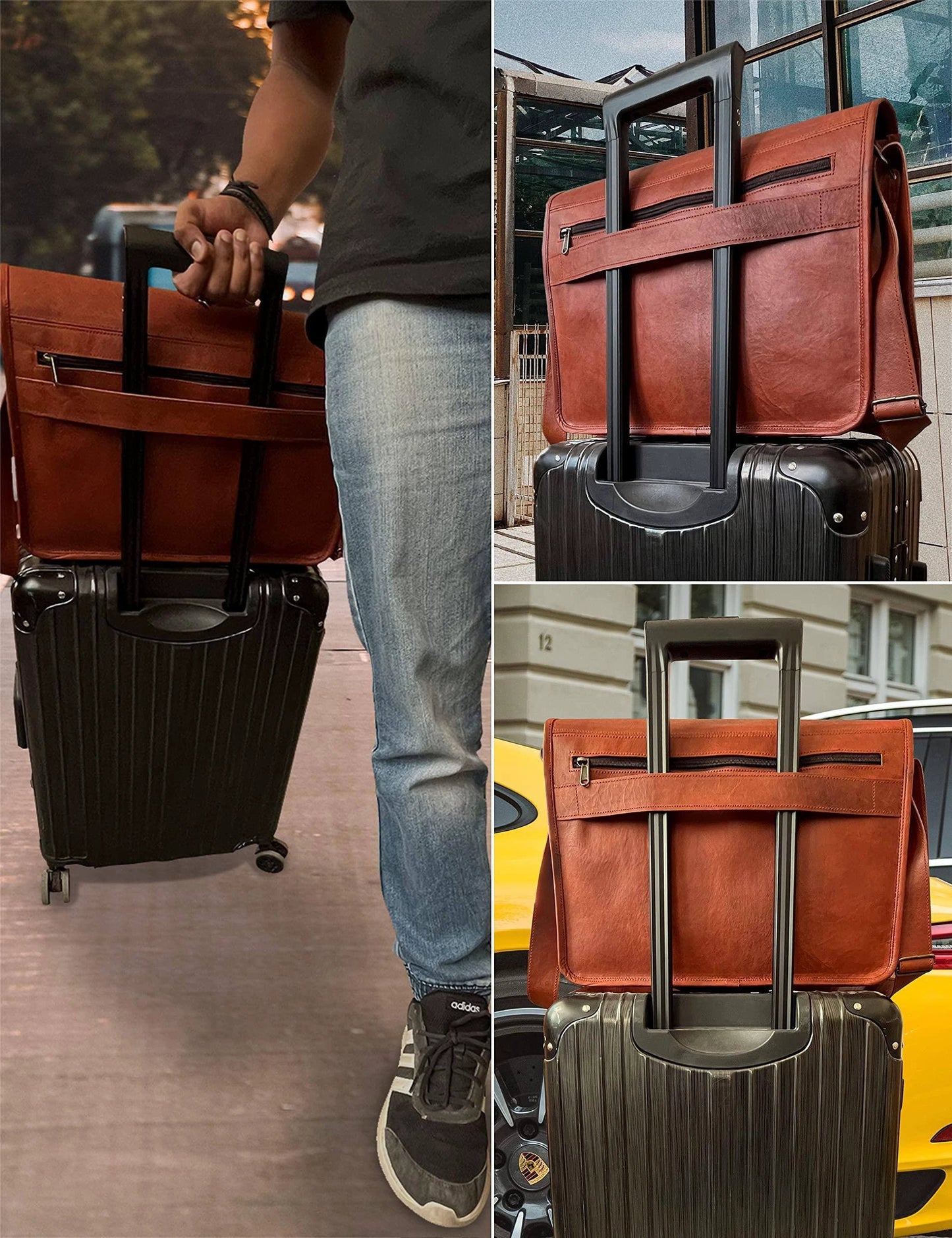 Genuine Leather Crossbody Messenger Bag – Full-Grain Goat Leather 15.6″ Laptop Satchel by HandyShopping4U2