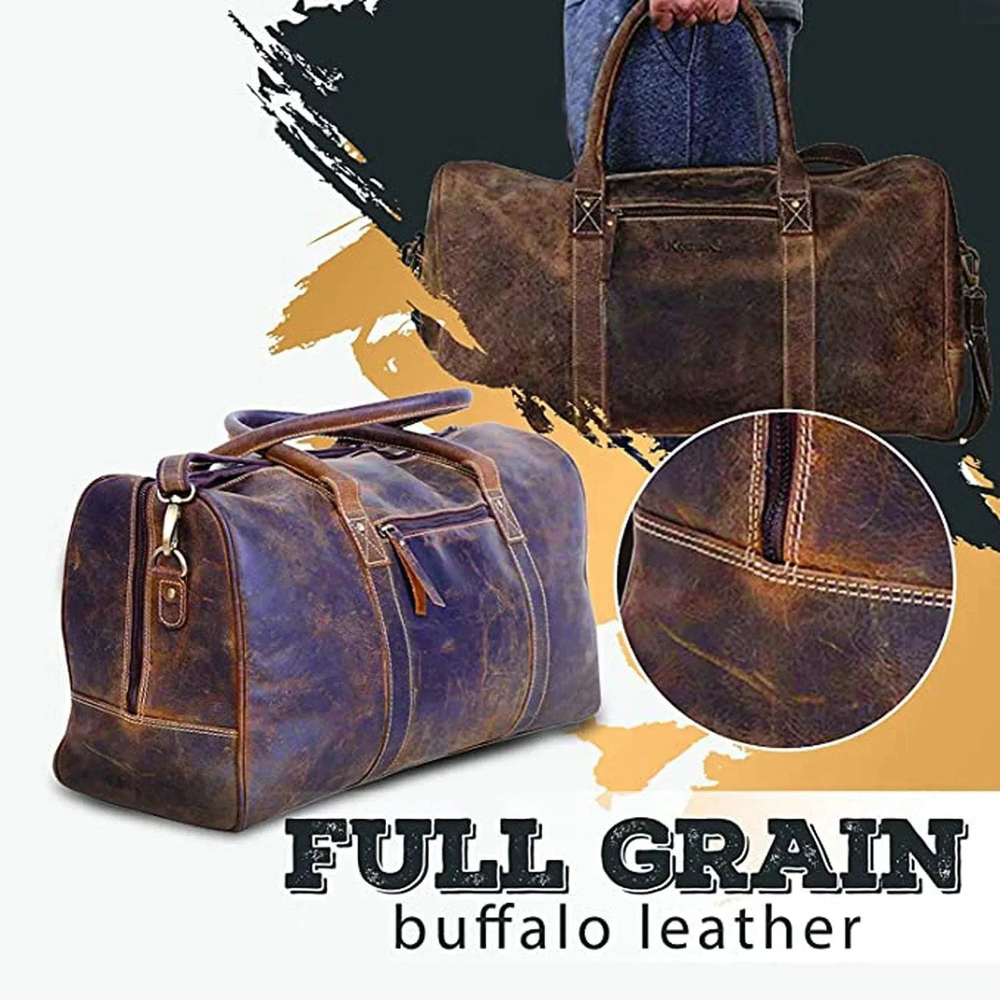 Buffalo Leather Duffel Bag – Vintage Distressed Weekender (20") by HandyShopping4U2