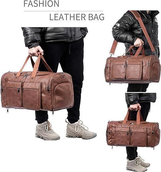 Waterproof Leather Large Carry-On Bag – 52L Vintage Vegan Duffel by HandyShopping4U2