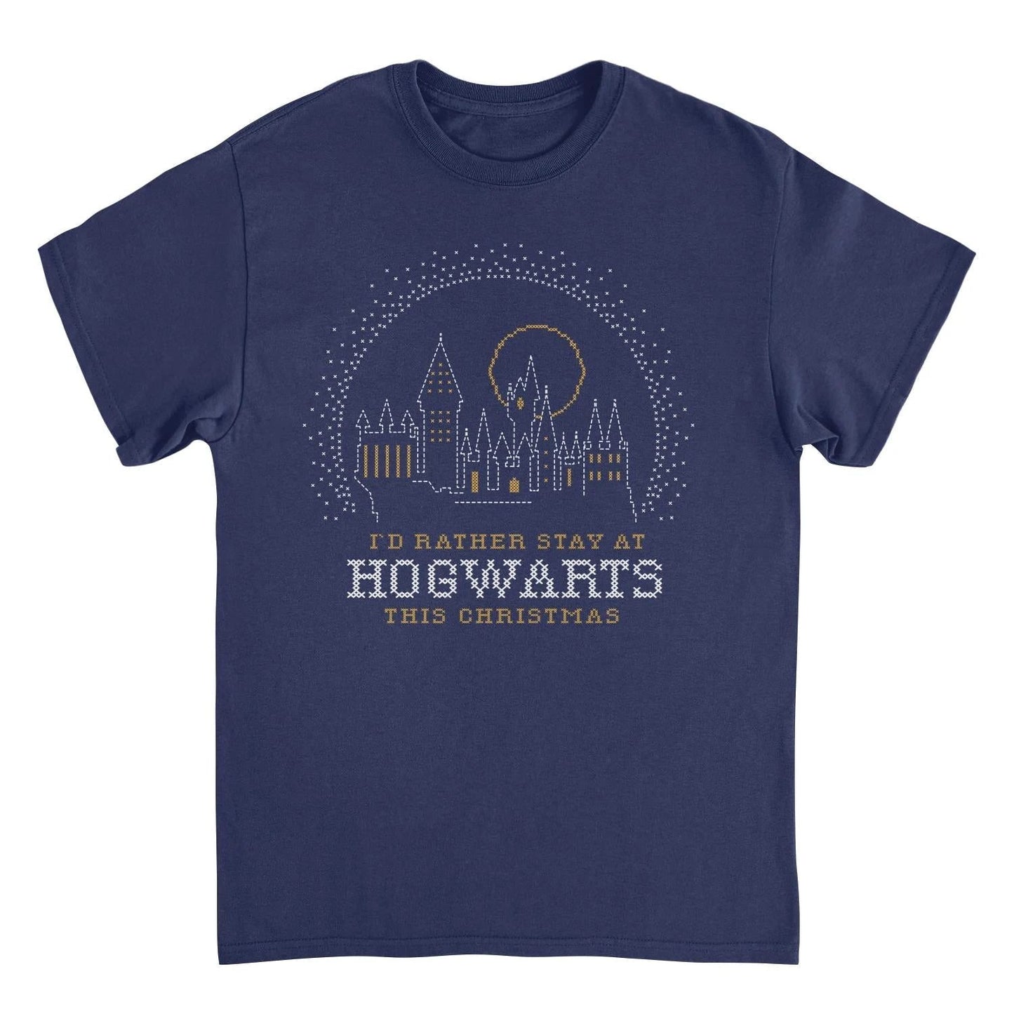 Harry Potter I'd Rather Stay at Hogwarts This Christmas Navy T-Shirt by HandyShopping4U2