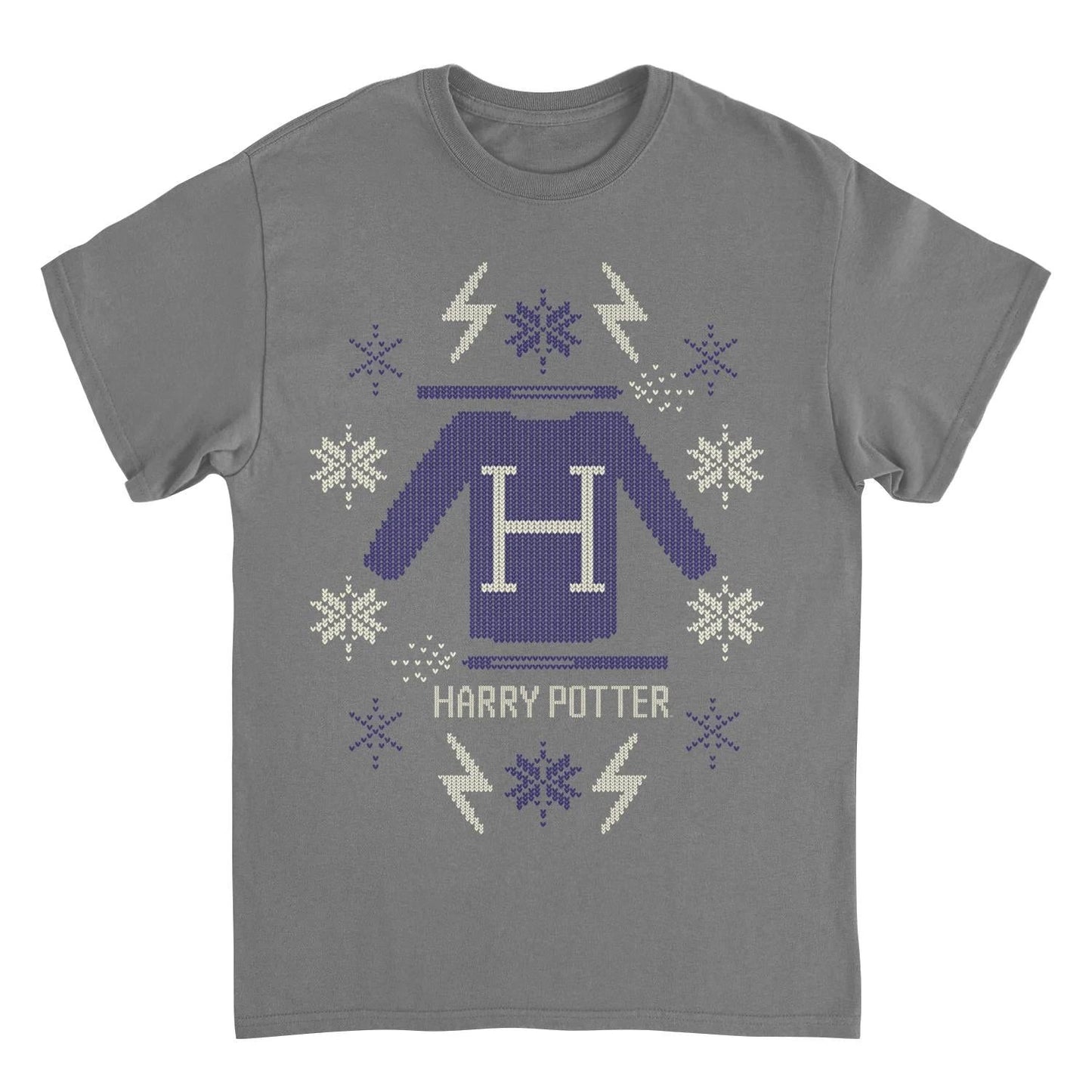 Harry Potter Blue Christmas Sweater Pattern Charcoal T-Shirt by HandyShopping4U2