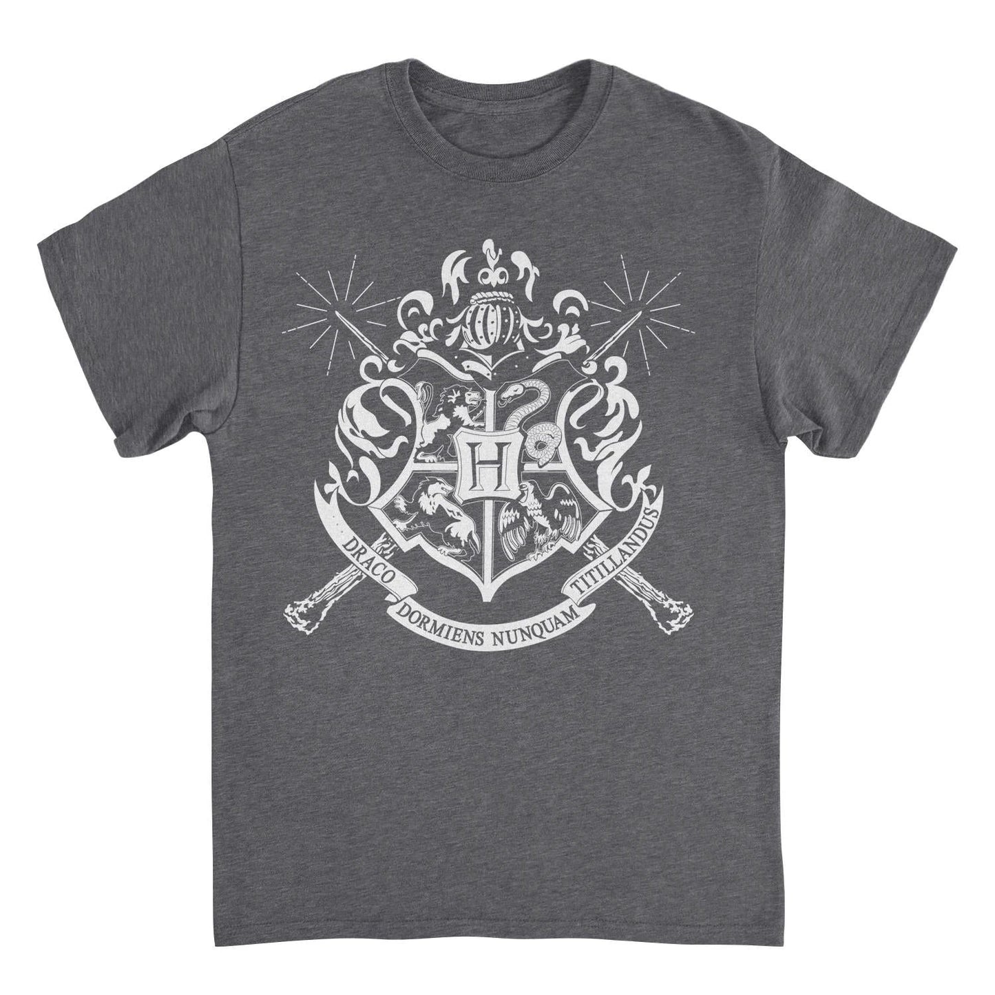 Harry Potter White Hogwarts Emblem Dark Heather T-Shirt by HandyShopping4U2