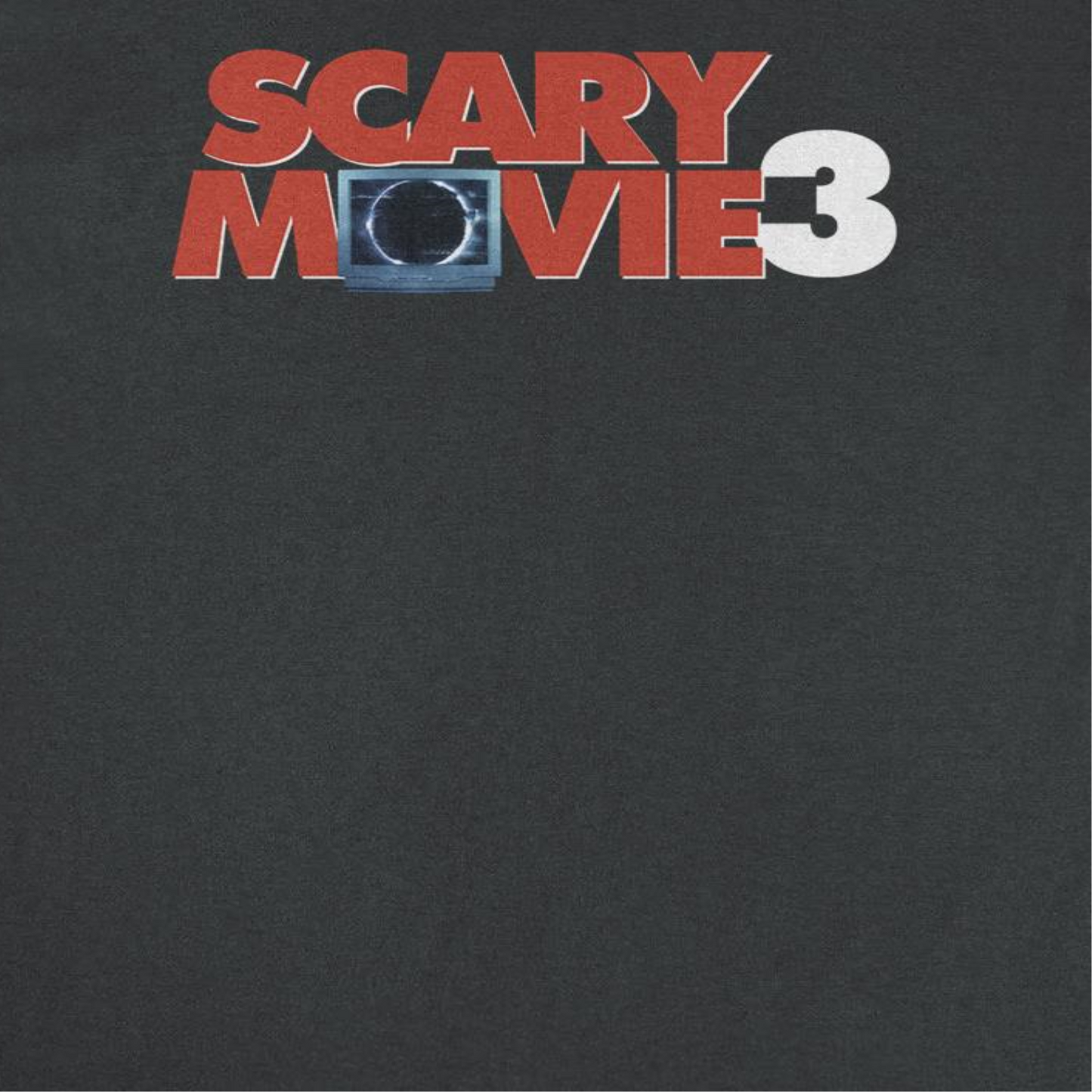 Close-up of Scary Movie 3 Logo Black T-Shirt featuring red and white horror comedy movie artwork