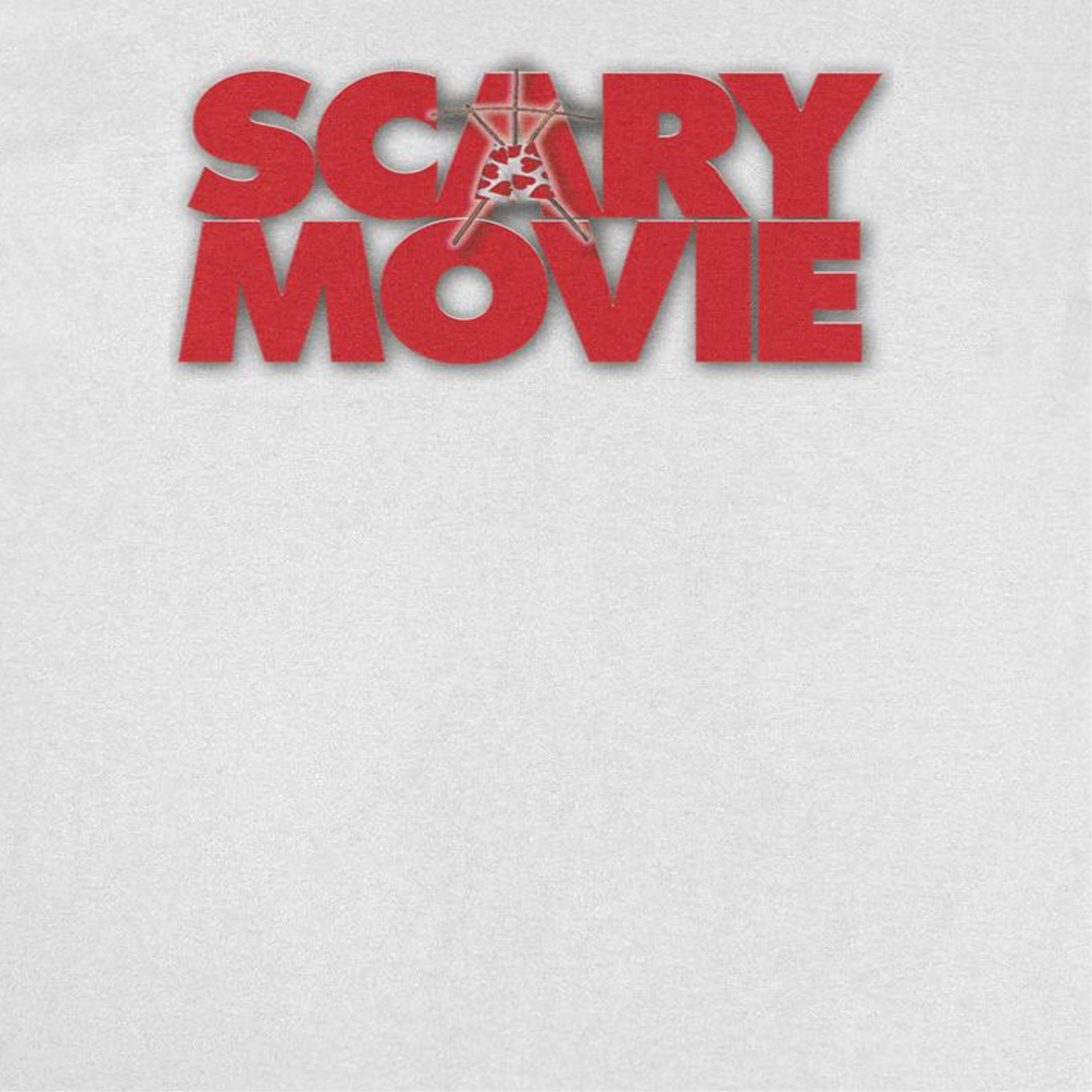 Close-up of Scary Movie Logo White T-Shirt with red horror comedy graphic