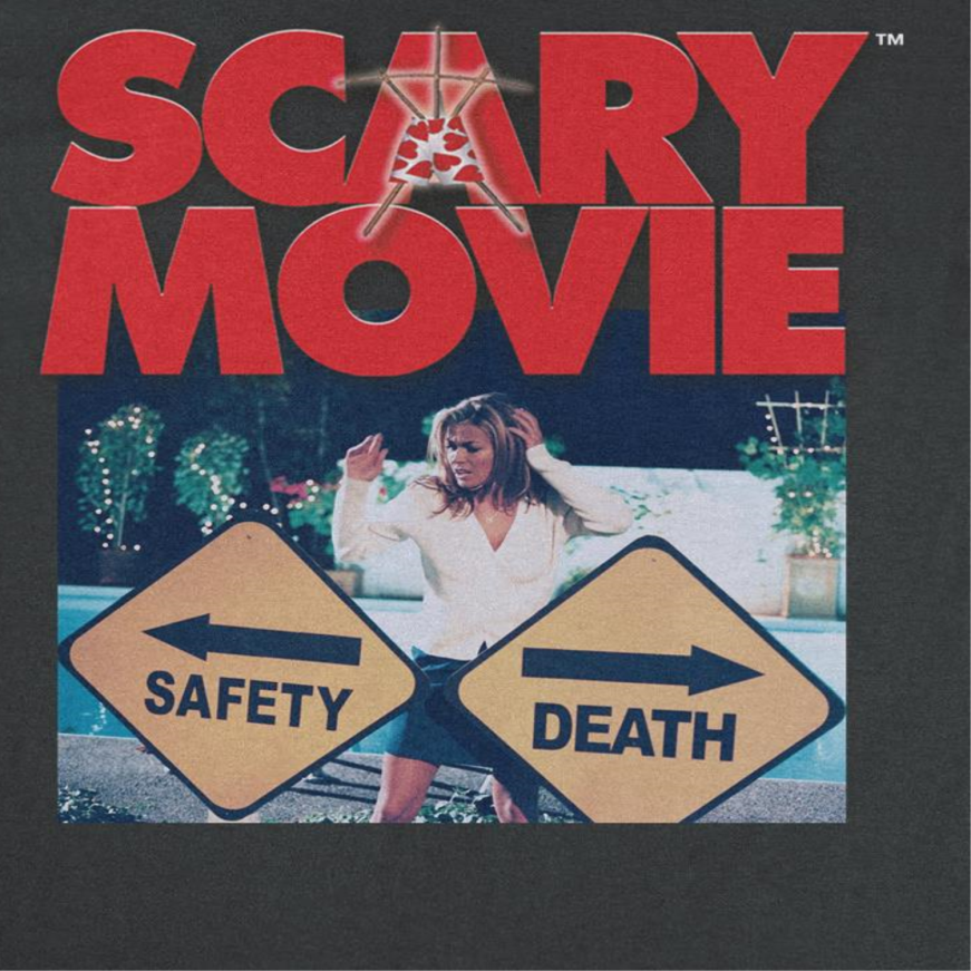 Scary Movie Paths Black T-Shirt close-up horror comedy graphic design