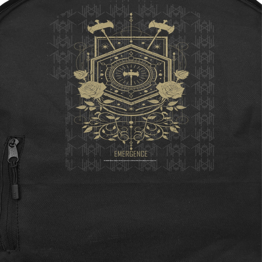 Sleep Token Emergence backpack close up gold geometric symbol band merch detail