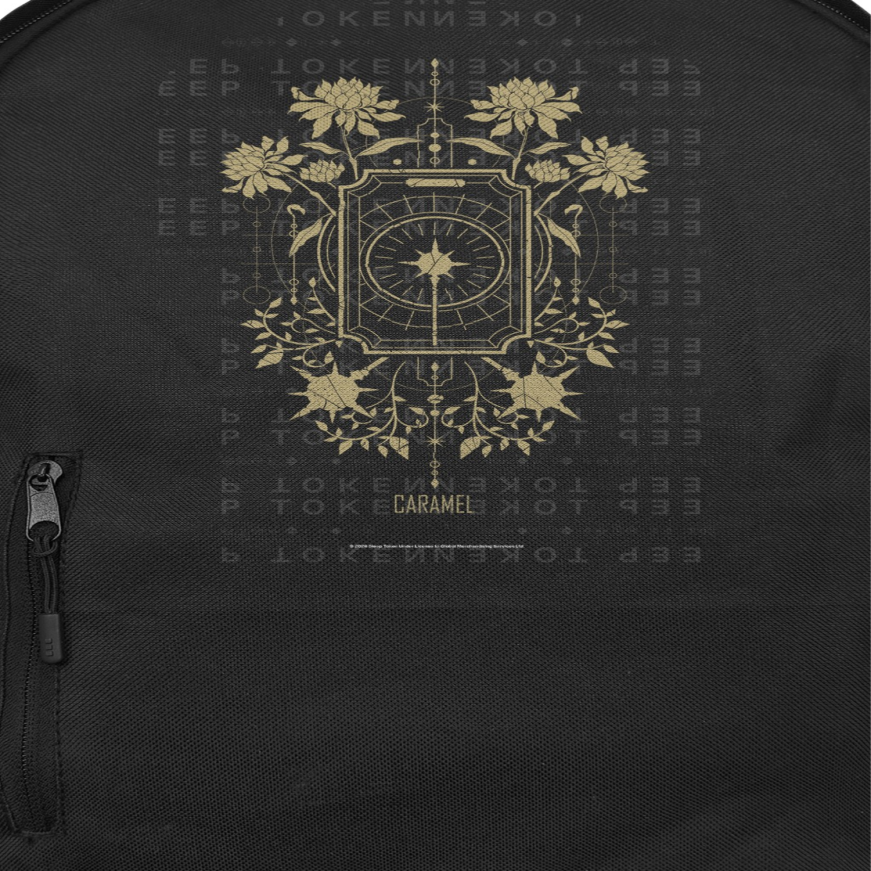 Sleep Token gold symbol backpack closeup graphic design detail black backpack