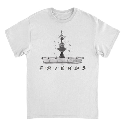 Friends Fountain Sketch White T-Shirt by HandyShopping4U2