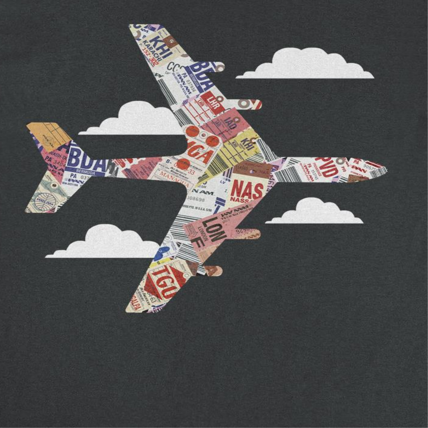 Pan Am Plane Baggage Tags Black T-Shirt by HandyShopping4U2