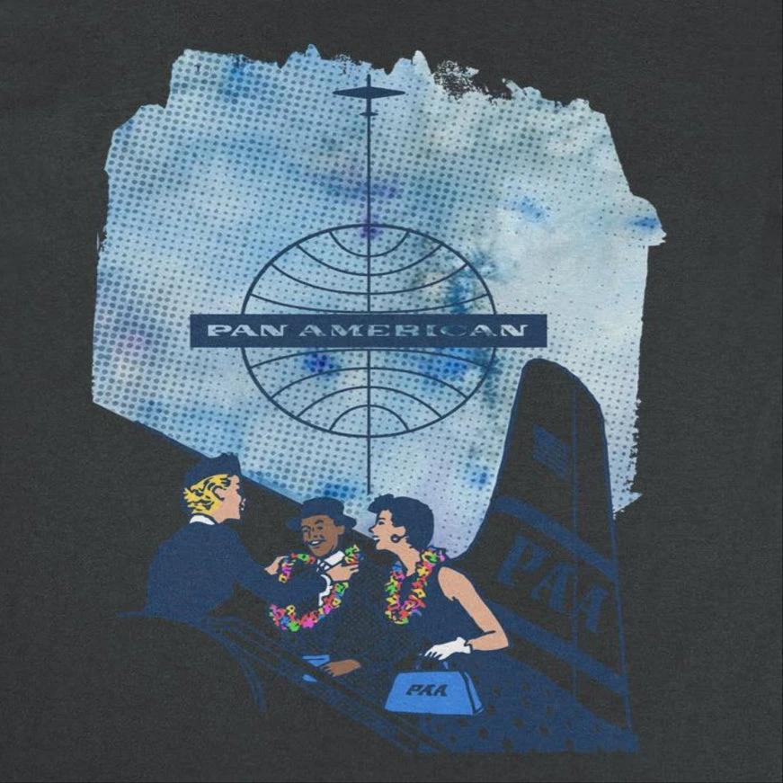 Pan Am Hostess Placing Rainbow Lei On Customer Black T-Shirt by HandyShopping4U2