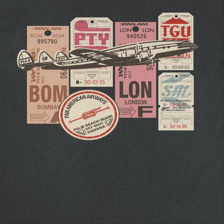 Pan Am Baggage Tags Montage Black T-Shirt by HandyShopping4U2