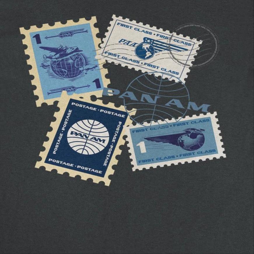 Pan Am Postage Stamps Montage Black T-Shirt by HandyShopping4U2