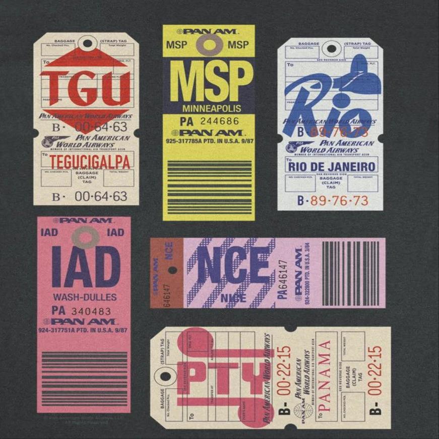 Pan Am 6 Retro Luggage Tags Black T-Shirt by HandyShopping4U2