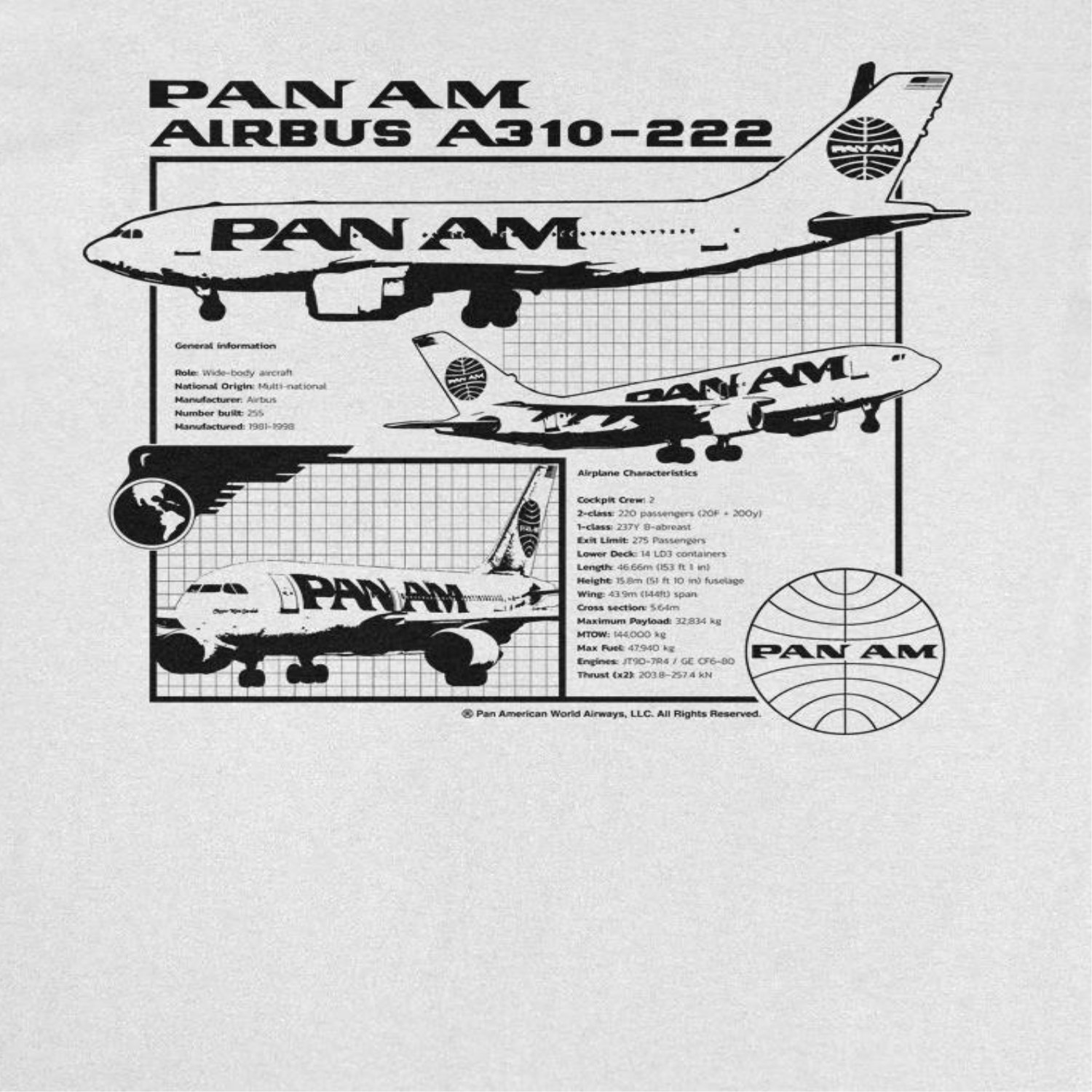 Pan Am Airplane Info and Characteristics White T-Shirt by HandyShopping4U2