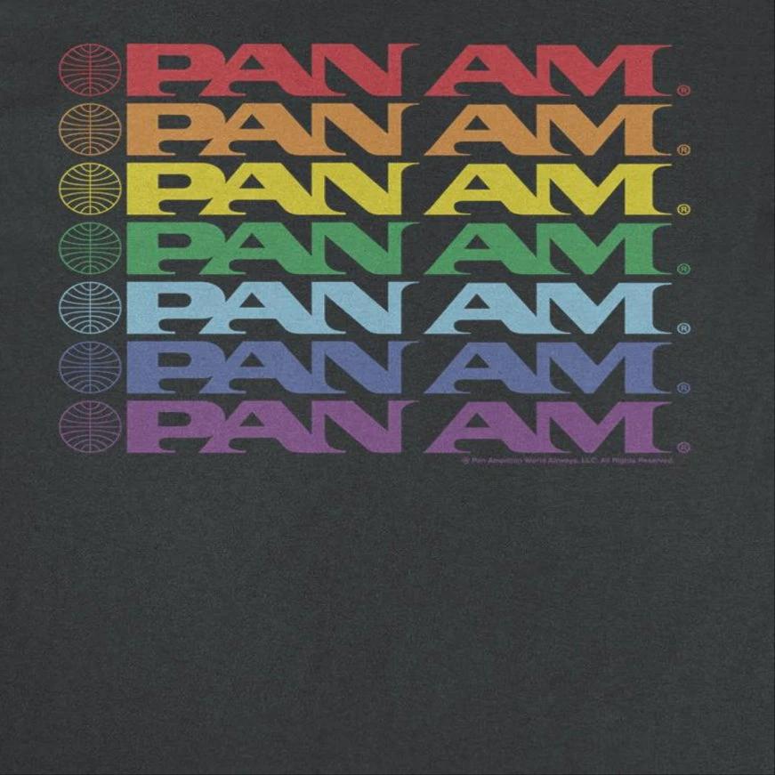 Pan Am Text Logo Rainbow Cascade Pride Black T-Shirt by HandyShopping4U2