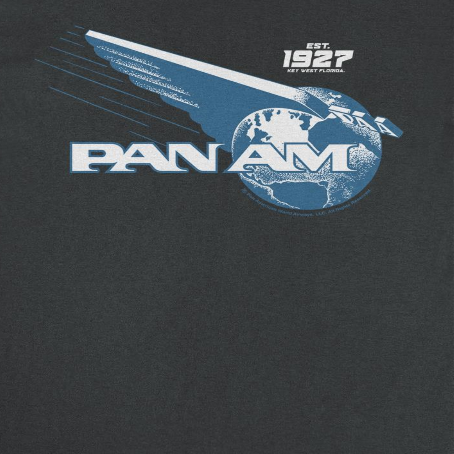 Pan Am Wing Globe Logo Blue Print Black T-Shirt by HandyShopping4U2