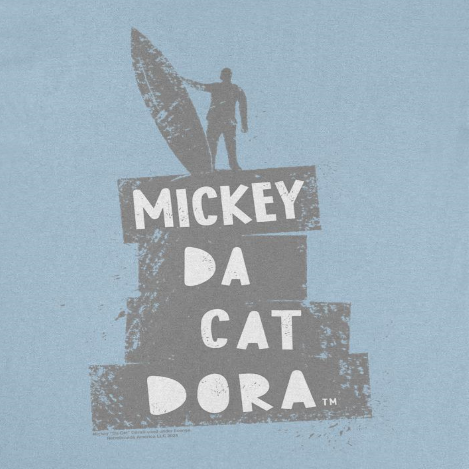 Mickey Da Cat Dora Surf Silhouette Retro Surfer Miki Light Blue T-Shirt by HandyShopping4U2