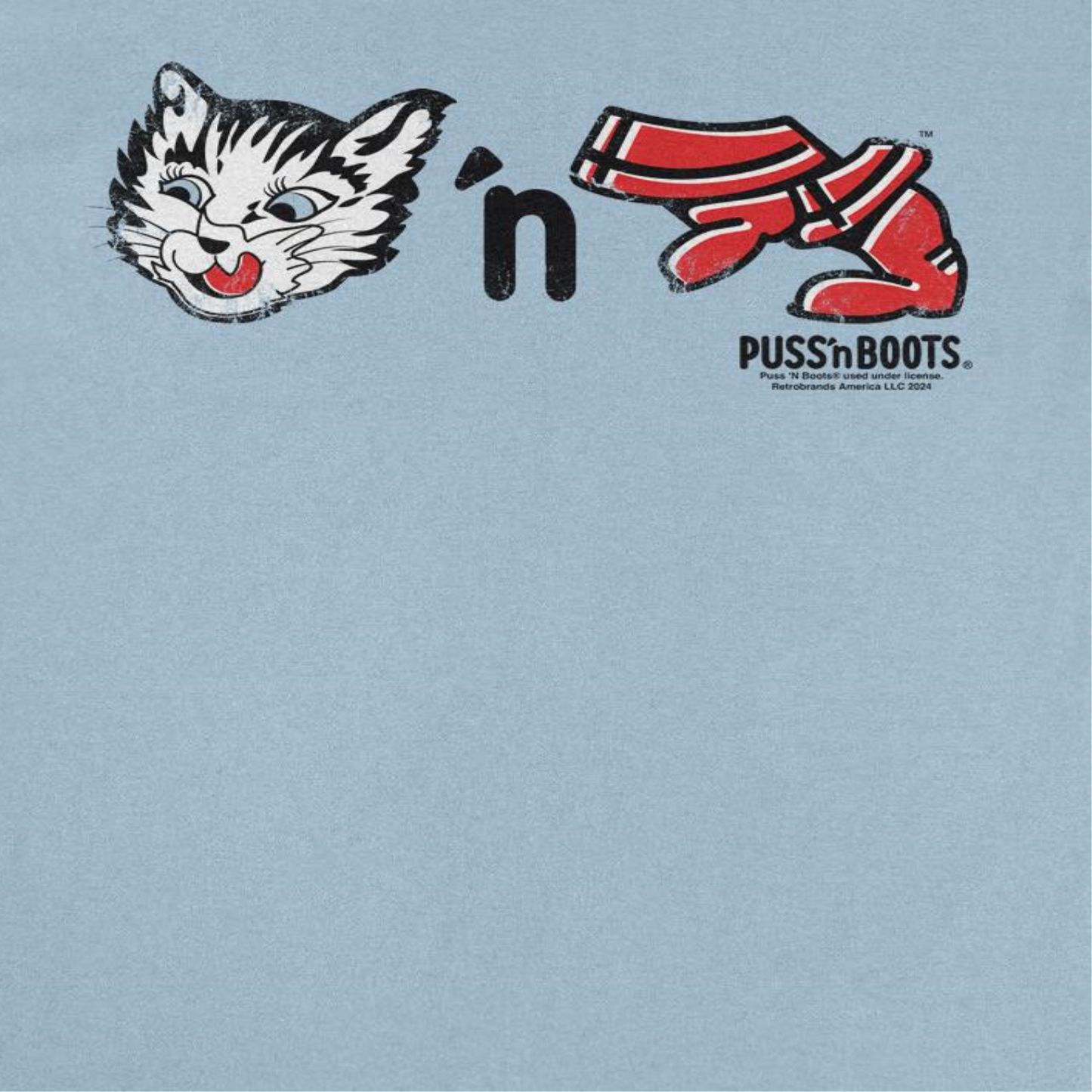 Puss n Boots Retro Cat Food and Boots Light Blue T-Shirt by HandyShopping4U2