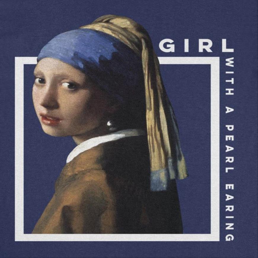 Classic Paintings Girl with a Pearl Earring Vermeer Navy T-Shirt by HandyShopping4U2