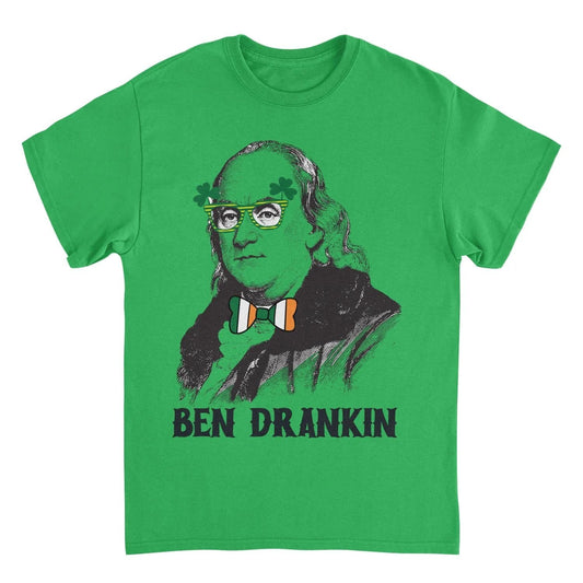 St. Patrick's Day Ben Drankin Glasses T-Shirt by HandyShopping4U2