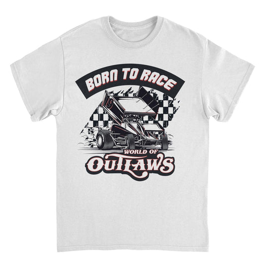 World of Outlaws Born to Race Black Flag White T-Shirt