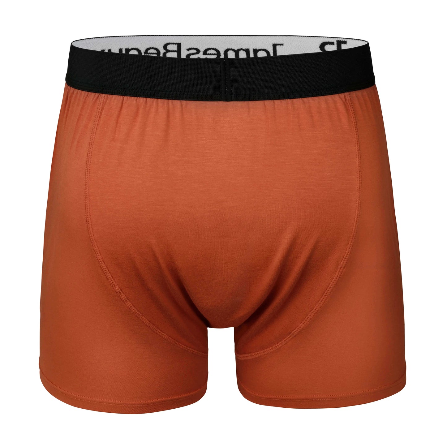 Orange boxer briefs with black waistband on a white background